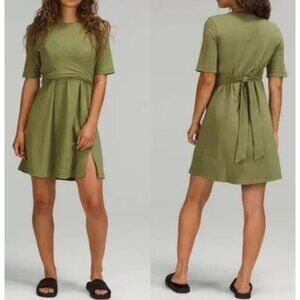 Lululemon Pima Cotton Wrap-Front T-Shirt Dress Size 8  Green Short Sleeve